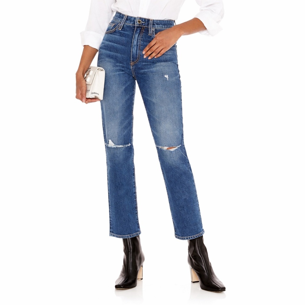 Le Jean 27x29 High Rise Mia Relaxed Straight Jean 0172 blue distressed